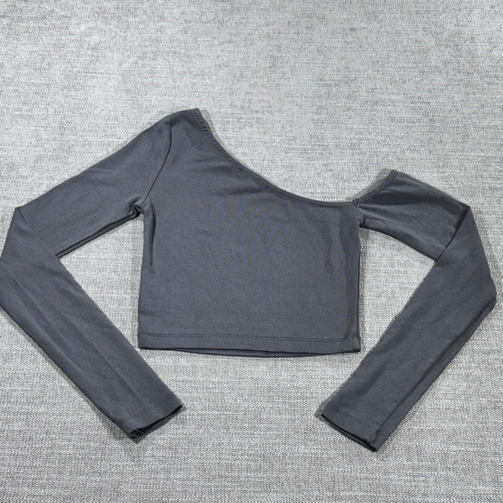 Stradivarius Top Womens Small Grey Excellent One Shoulder Long Sleeve Crop 1548